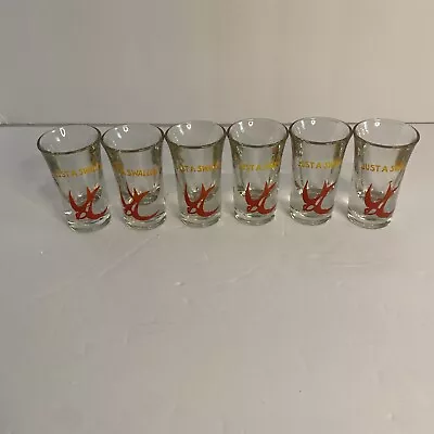 Vintage 50's Shot Glasses Just A Swallow Navy Tattoo Style Bird Barware Set Of 6 • $38