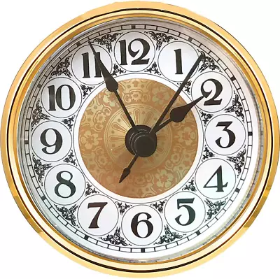 Mini Quartz Clock Insert 2.8 Inch 70 Mm White Dial Gold Trim Arabic Numerals NEW • $13.99