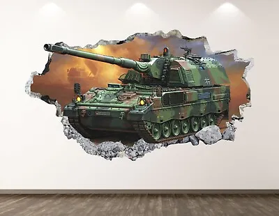 Military Tank Wall Decal Art Decor 3D Smashed Army Kids Room Sticker BL155 • $69.95