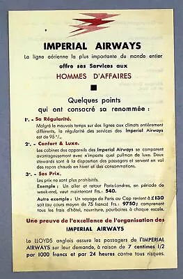 Imperial Airways Business Man Vintage Airline Leaflet - French Language • £29.95