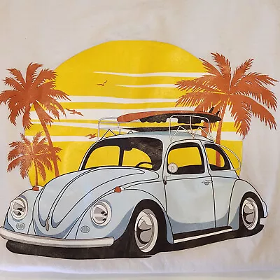 Volkswagon Beetle T Shirt VW Bug Screenprint Surf Retro White Tee Size Medium • $39.99