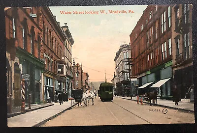 Water Street Meadville Stores Town View Trolley Pa Vintage Postcards P83 • $10