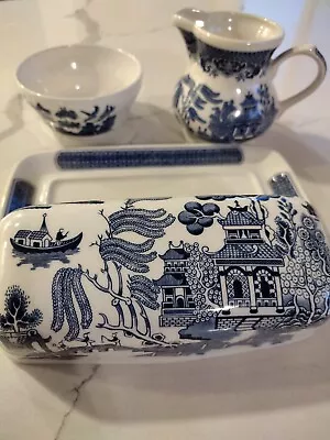 Vintage Three-piece Dinnerware Set.Churchill Blue And White China In Pattern. • $70