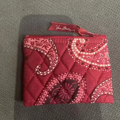 Vera Bradley Wallet Mesa Red Paisley Retired 5x4 Zip Up Quilted Floral Logo • $9.99