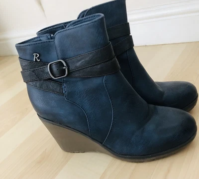 £4 • Buy Pavers Denim Blue Wedge Zipped Ankle Boots - Size 4