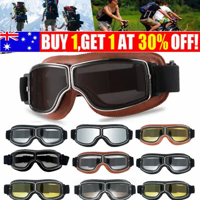 Vintage Pilot-Motorcycle Racing Goggles Aviator-Retro ATV UTV Dirt Bike Eyewear • $14.95