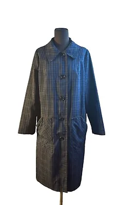 Women's Vintage Rain Coat Dress Coat Blue Green Plaid Jacket Belted Pockets MED • $27