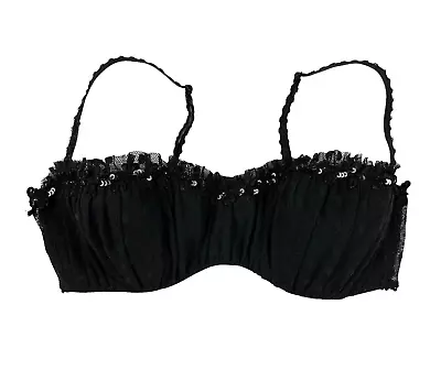 Sexy Little Things Victoria's Secret Black Dotted Mesh Push-Up Bra W Sequins 36C • $19.94