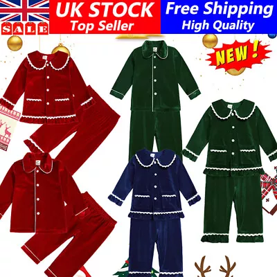 Kids Baby Christmas Pyjamas Xmas Plush Nightgown Tops Pants Sleepwear Pjs Set UK • £17.37