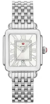 Michele Deco Madison Mid Steel Diamonds Date Rectangle Womens Watch MWW06G000012 • $1199