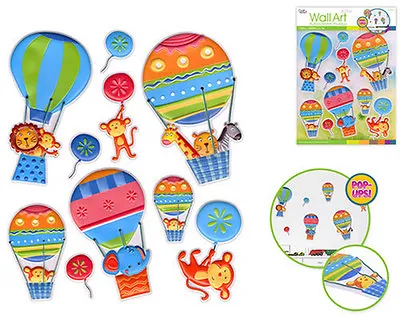 HOT AIR BALLOONS & ANIMALS 3D POP-UPS Wall Stickers 10 Decals Child Decor Monkey • $7.95