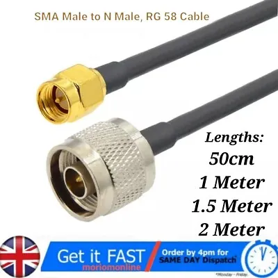 Type N Male Plug To SMA Male Adapter Connector RG58 HQ Cable 50cm 1m 1.5m 2m • £8.99