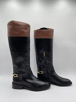 Women’s Vince Camuto Amanyir Riding Boot Knee High Black/Brown Leather Size 9.5M • $54.99