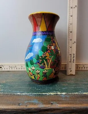 Authentic Mexican Pottery Vase Colorful Storytelling Folklore Handpainted • $22.40