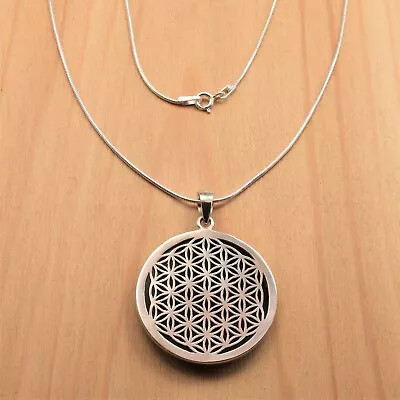 Flower Of Life Sterling Silver Pendant W Onyx Sacred Geometry Kabbalah Mandala • $74.08