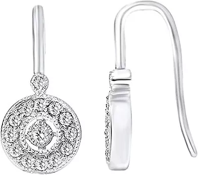 Pave Set Diamond Vintage Halo Earrings In 10K White Gold Plated (0.35 Cttw) • $327.15