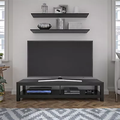 Tv Stand 65 In Black Oak Wood Finish Open Shelves Paired Any Style Decoration • $117