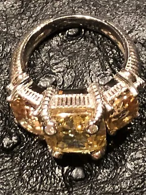 Judith Ripka Canary & Smokey Quartz Diamond Ring In 18K White Gold Size 6.5 • £1249.85