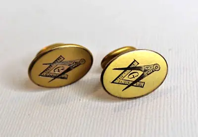 Vintage Goldtone Metal Men's Cufflinks - Etched Masonic Motif Logo • $16.99