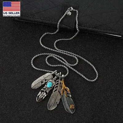 MEN Stainless Steel 3D Casting Feather Eagle Claw Style Pendant Necklace 0221 • $9.99