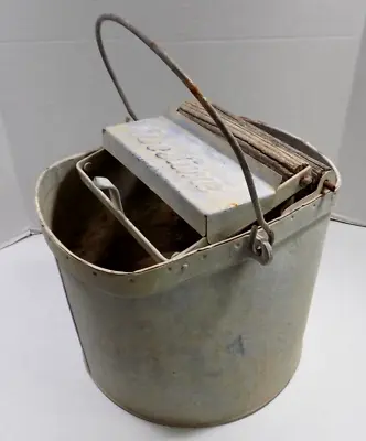 De Luxe Galvanized Metal Mop Bucket W/ Wood Roller & Handle Primitive Vintage • $19