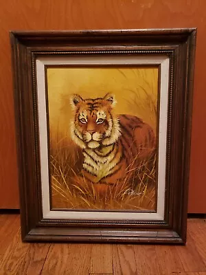 Vintage Framed Tiger Oil Painting On Canvas Signed Rex • $39.95