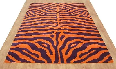 Zebra Orange Purple Modern Handmade Hand-Tufted 100% Wool Area Rug Carpet • $283.45