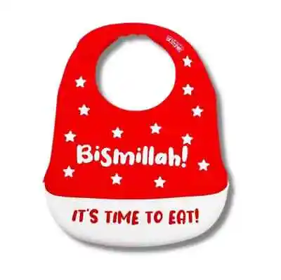 Bismillah Silicone Baby Bib (Red) -  Islamic Muslim Baby Bib Gift Imaan Kidz • £8.99