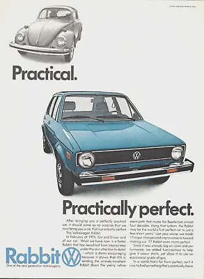 1977 Volkswagen VW Rabbit Blue Practical Vintage Print Ad Advertisement • $8.98