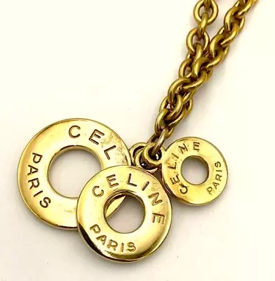 CELINE Necklace Triple Ring Charms Gold Length: 22.8 In. Made In France • $206.99