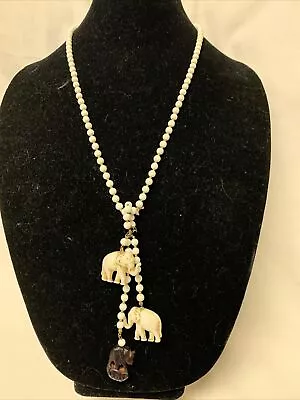 LARGE Vintage Miriam Haskell Lucky Elephant Celluloid Tassel Necklace • $79.99