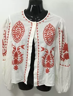 ZARA Ladies Cotton Bohemian Button Up Long Sleeve Top 12 Festival • $6