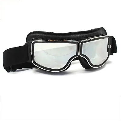 Vintage Aviator Pilot Black Leather Goggles Eyewear WWII RAF Cruiser Scooter • $21.21