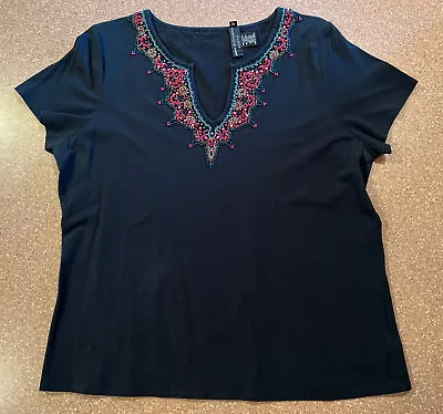 Dana Buchman Woman Black T-shirt With Beads Women’s Plus 1X • $11.99