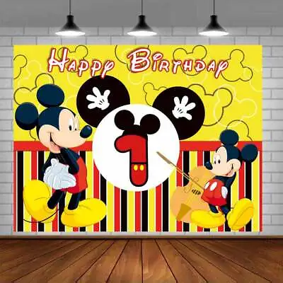 Mickey Mouse 1st Happy Birthday Backdrop Banner Background Party Supplies 7x5ft • $25.98