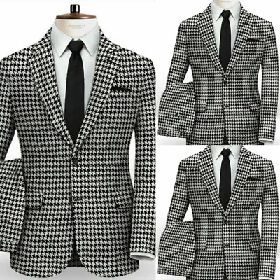 Men's Suits Houndstooth Slim Fit 2 Pieces Vintage Blazer Party Formal Tuxedos • $55.79