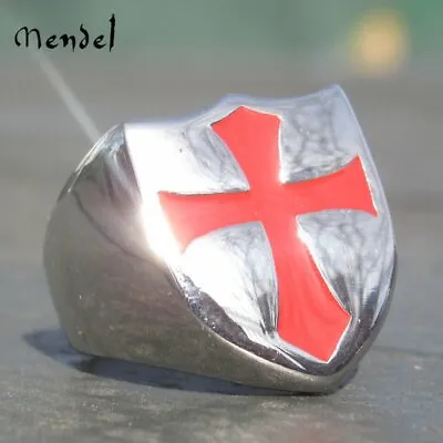$11.99 • Buy MENDEL Knights Templar Ring Stainless Steel Masonic Crusader Shield Cross Silver