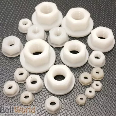 Nylon Washer Faced Flanged White Hexagon Hex Flange Full Nuts Plastic Din 6923  • £3.29