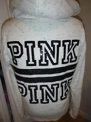 Victoria's Secret PINK Faux Fur Sequins Zippered Hoodie Sweatshirt Jacket Sz M • $31.99