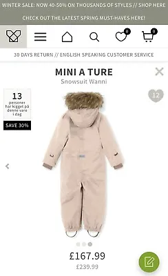 “Mini A Ture”  Baby Snow Ski Suit 18 Months Cloudy Rose - Retail Price £167 • £39