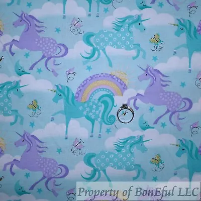 $0.85 • Buy BonEful FABRIC Cotton Quilt Rainbow Purple Unicorn Horse Girl Kid Scenic L SCRAP