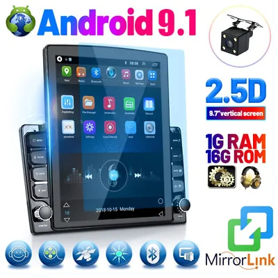 $154.99 • Buy 2 Din Android 9.1 9.7  Vertical Car Stereo Radio GPS Navi Bluetooth USB + Camera