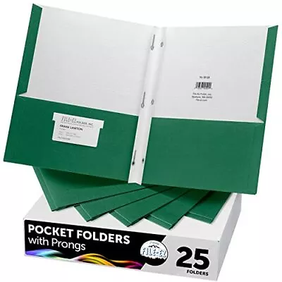 Twopocket Folders With 3prong Fasteners Green Color 25pack Durable Textured Pape • $38.15