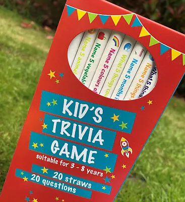 Kids Trivia Game - 20 Questions 20 Eco Straws - Kids Party Straws - UK Made  • £4