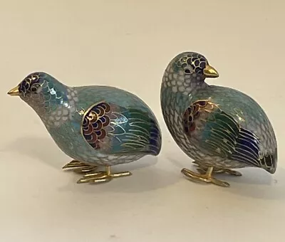 Set Of 2 Vintage Cloisonne Bird Quail Figurines Brass Gold Enamel Asian 2.5 X3  • $40
