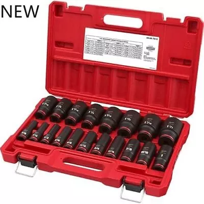 . Milwaukee 19 Pc. SHOCKWAVE Impact Duty 1/2  Drive SAE Deep 6 Point Socket Set • $150