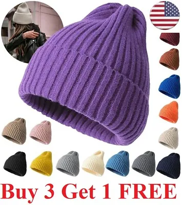 Thick Beanie Warm Wool Knit Hat Baggy Cap Cuff Slouchy Skull Hats Ski Men Women • $7.99