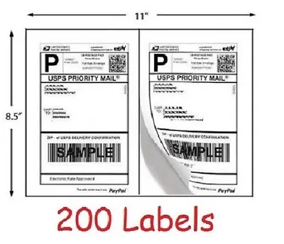 200 Shipping Labels Blank Self Adhesive Printer Paper For USPS Postage 8.5 X 5.5 • $29.99
