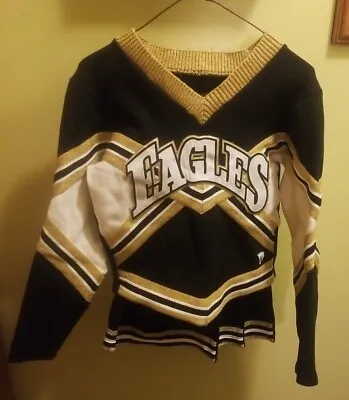 Vintage Varsity Cheerleader Uniform Costume Eagles Black/Gold/White Size 9Medium • $23.24