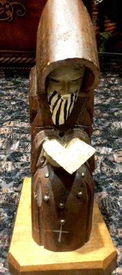 £4.23 • Buy Vintage Wood Hand Carved Monk Priest Reading.  Sitting On Chair. Mexico.